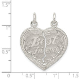 Best Friend 2-piece break apart Heart Charm Pendant in Real 925 Sterling Silver