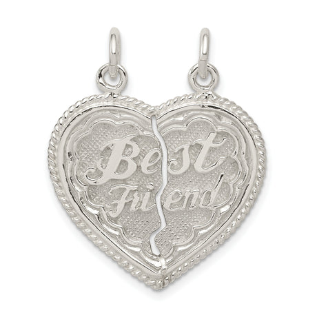 Best Friend 2-piece break apart Heart Charm Pendant in Real 925 Sterling Silver