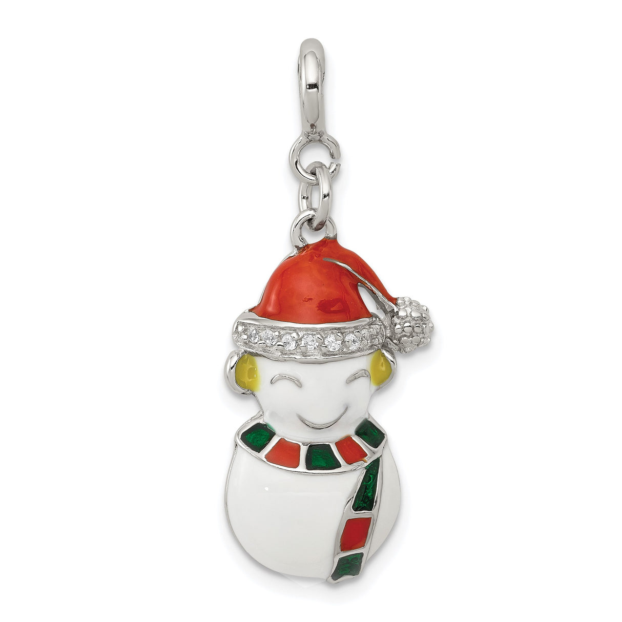 Multi-Color White Snowman with CZ Accents Charm Pendant in Real 925 Sterling Silver