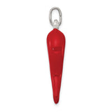 Sterling Silver Italian Horn Pendant, Red Cornicello Amulet for Protection and Good Luck