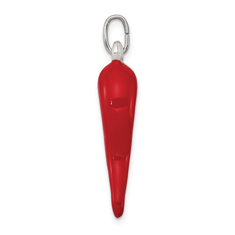 Sterling Silver Italian Horn Pendant, Red Cornicello Amulet for Protection and Good Luck