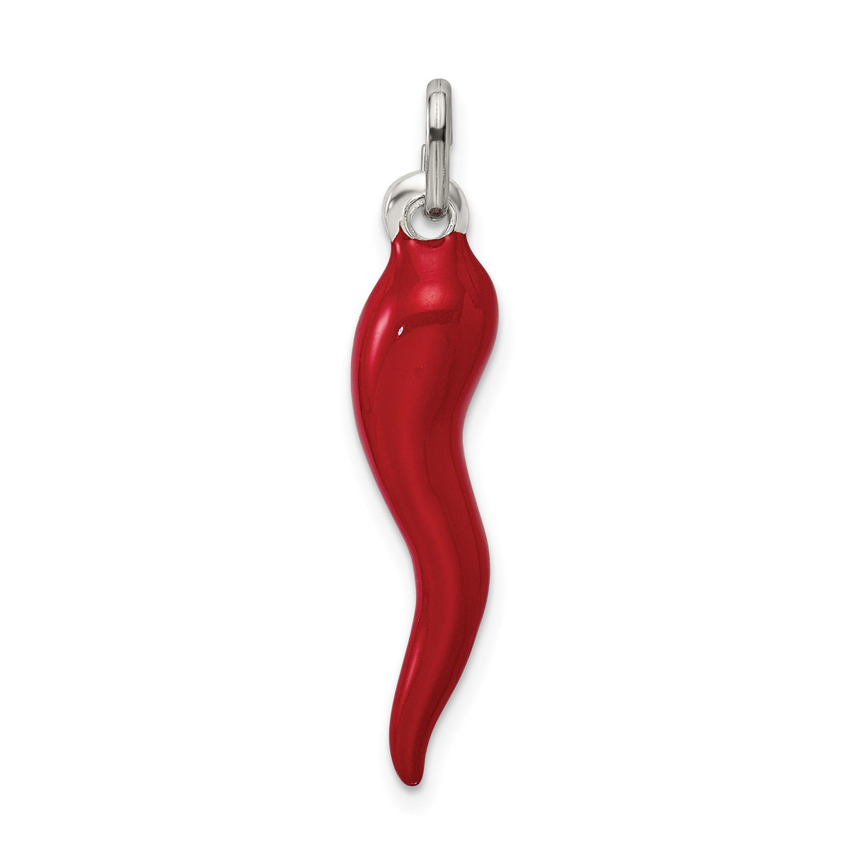 Sterling Silver Italian Horn Pendant, Red Cornicello Amulet for Protection and Good Luck