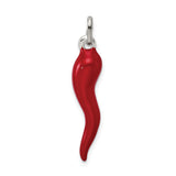 Sterling Silver Italian Horn Pendant, Red Cornicello Amulet for Protection and Good Luck