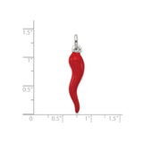 Sterling Silver Italian Horn Pendant, Red Cornicello Amulet for Protection and Good Luck