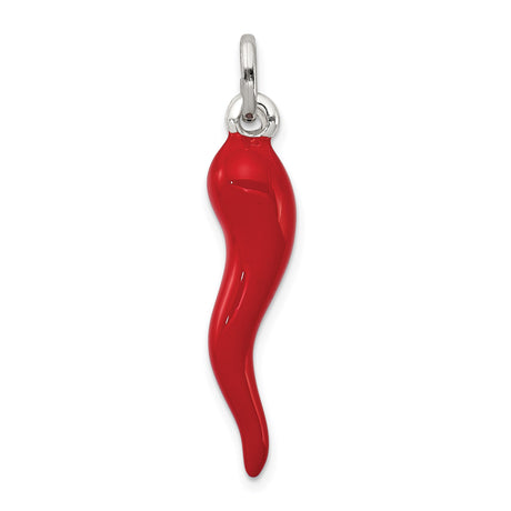 Sterling Silver Italian Horn Pendant, Red Cornicello Amulet for Protection and Good Luck