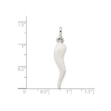 Sterling Silver Italian Horn Pendant with White Enamel, Cornicello Amulet for Protection and Good Luck