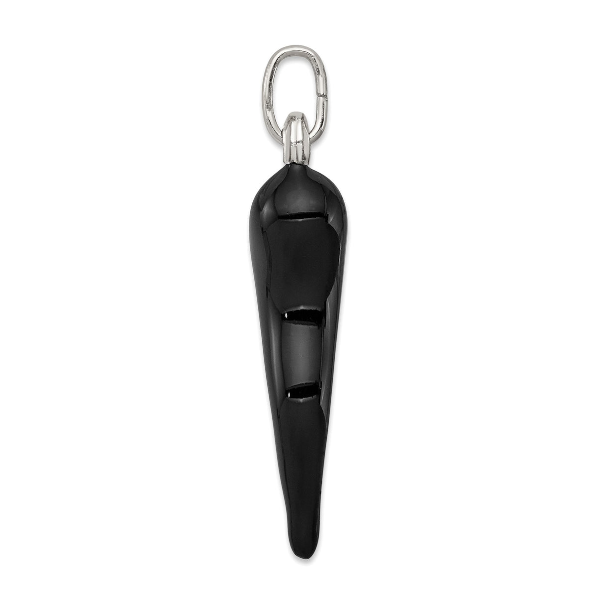 Sterling Silver Horn Pendant Charm, Black Enamel Italian Talisman for Evil Eye Protection