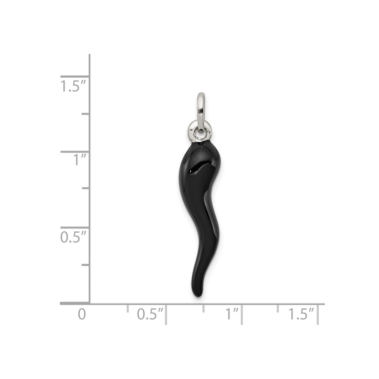 Sterling Silver Horn Pendant Charm, Black Enamel Italian Talisman for Evil Eye Protection