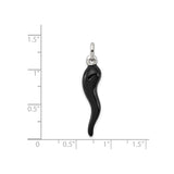 Sterling Silver Horn Pendant Charm, Black Enamel Italian Talisman for Evil Eye Protection