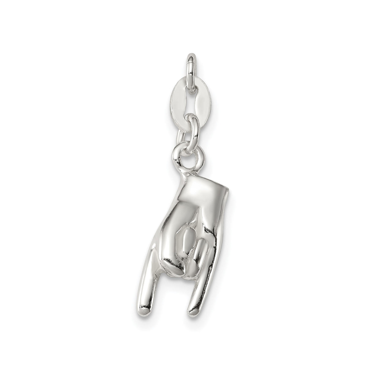Sterling Silver Hand Sign Pendant Charm, Rock On I Love You Symbol, ASL Unisex Jewelry