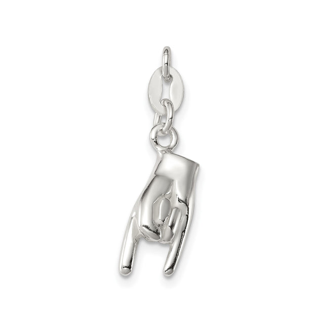 Sterling Silver Hand Sign Pendant Charm, Rock On I Love You Symbol, ASL Unisex Jewelry