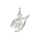 Sterling Silver Four Leaf Clover Pendant with Wishbone Design, Irish Luck Charm