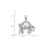 Sterling Silver Horse Pendant with Cubic Zirconia Horseshoe, Prancing Horse Equestrian Jewelry