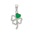 Sterling Silver Shamrock Pendant with Green Enamel and Heart Leaves, Irish Celtic Charm for Women