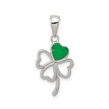 Sterling Silver Shamrock Pendant with Green Enamel and Heart Leaves, Irish Celtic Charm for Women