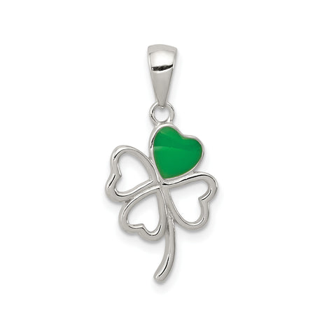 Sterling Silver Shamrock Pendant with Green Enamel and Heart Leaves, Irish Celtic Charm for Women