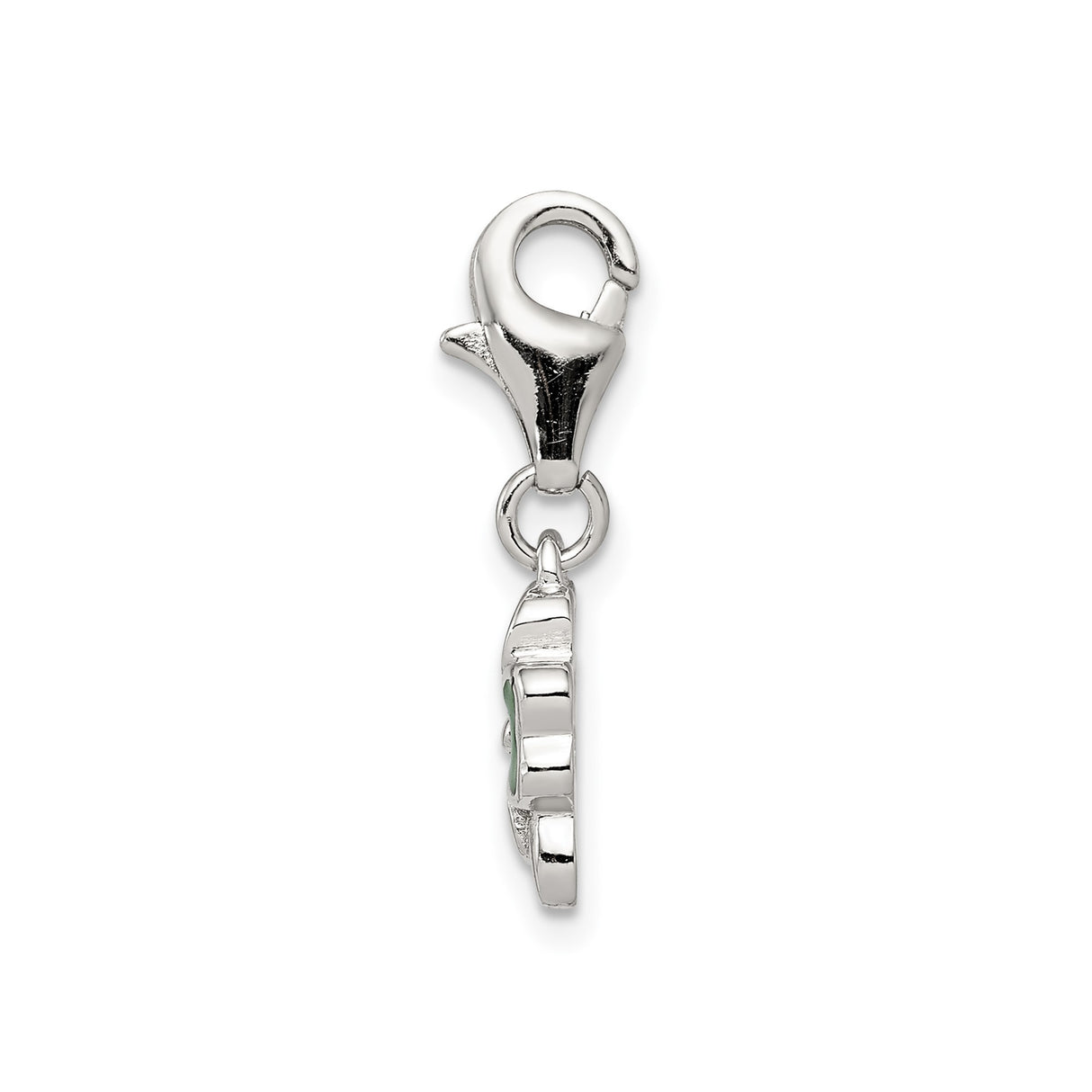 Sterling Silver Four-Leaf Clover Charm with Green Enamel, Irish Shamrock Lucky Talisman