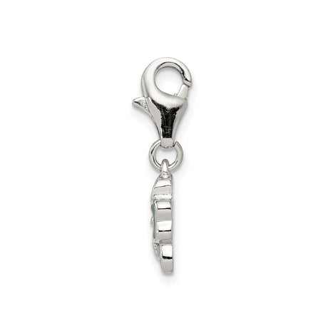 Sterling Silver Four-Leaf Clover Charm with Green Enamel, Irish Shamrock Lucky Talisman