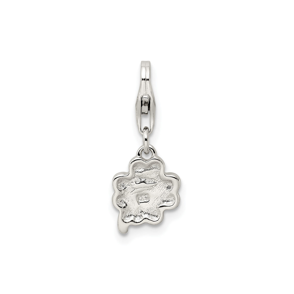 Sterling Silver Four-Leaf Clover Charm with Green Enamel, Irish Shamrock Lucky Talisman