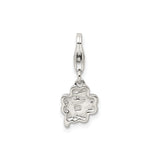 Sterling Silver Four-Leaf Clover Charm with Green Enamel, Irish Shamrock Lucky Talisman