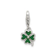 Sterling Silver Four-Leaf Clover Charm with Green Enamel, Irish Shamrock Lucky Talisman
