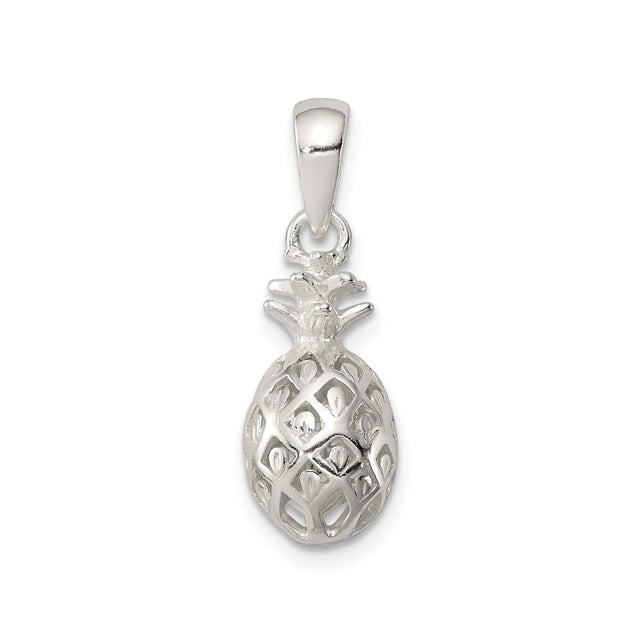 Sterling Silver Pineapple Pendant with Openwork Design, Tropical Island-Inspired Jewelry