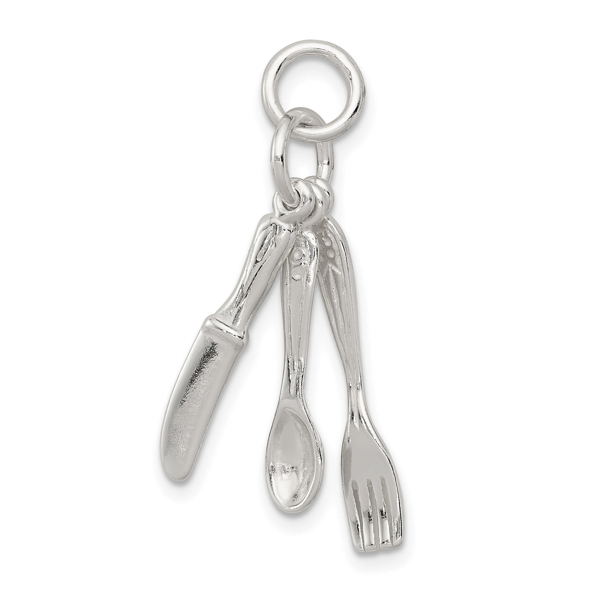 Sterling Silver Pendant with Miniature Flatware Fork Spoon Knife Charms, Culinary Theme