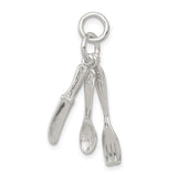 Sterling Silver Pendant with Miniature Flatware Fork Spoon Knife Charms, Culinary Theme