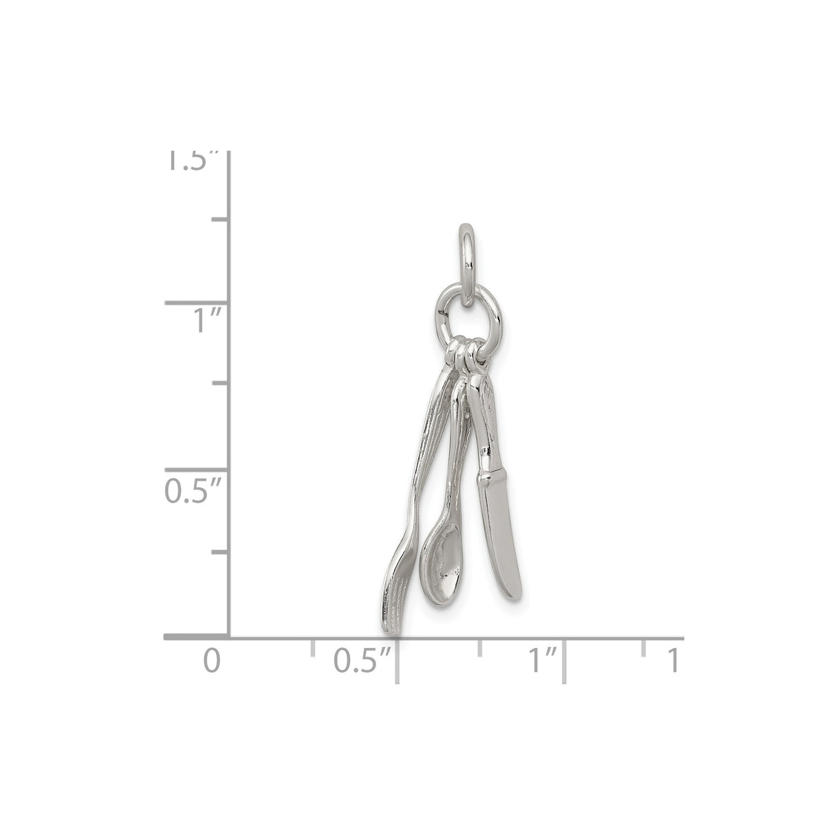 Sterling Silver Pendant with Miniature Flatware Fork Spoon Knife Charms, Culinary Theme