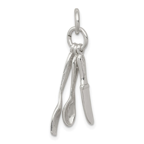 Sterling Silver Pendant with Miniature Flatware Fork Spoon Knife Charms, Culinary Theme