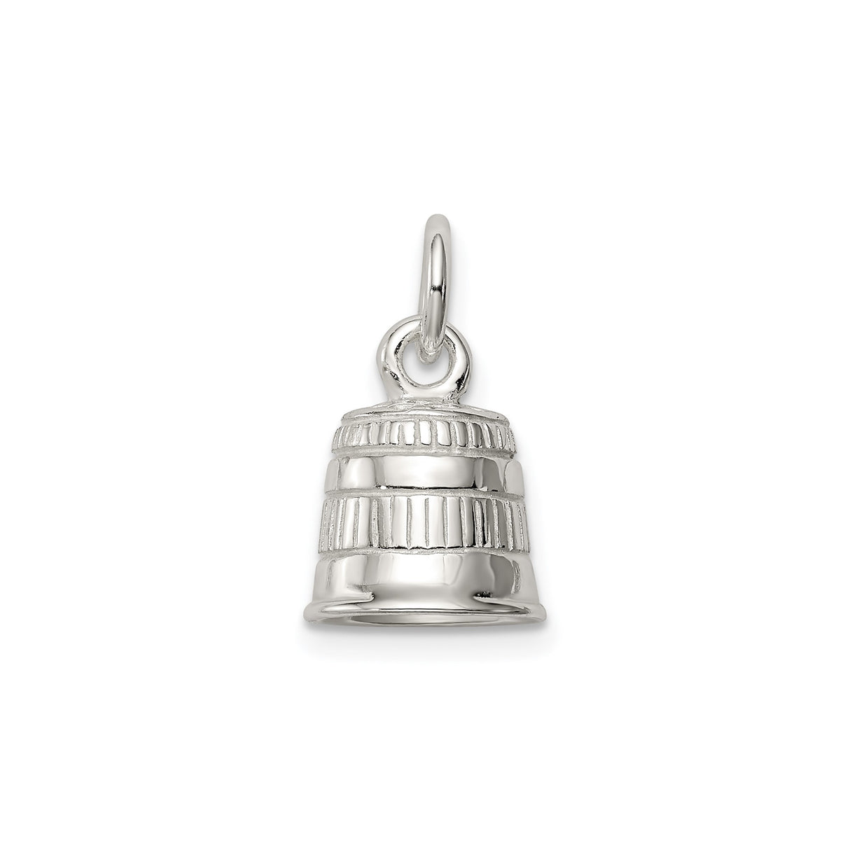 Sterling Silver Barrel Pendant, Rustic Banded Keg Charm, Minimalist Boho Brewing Theme