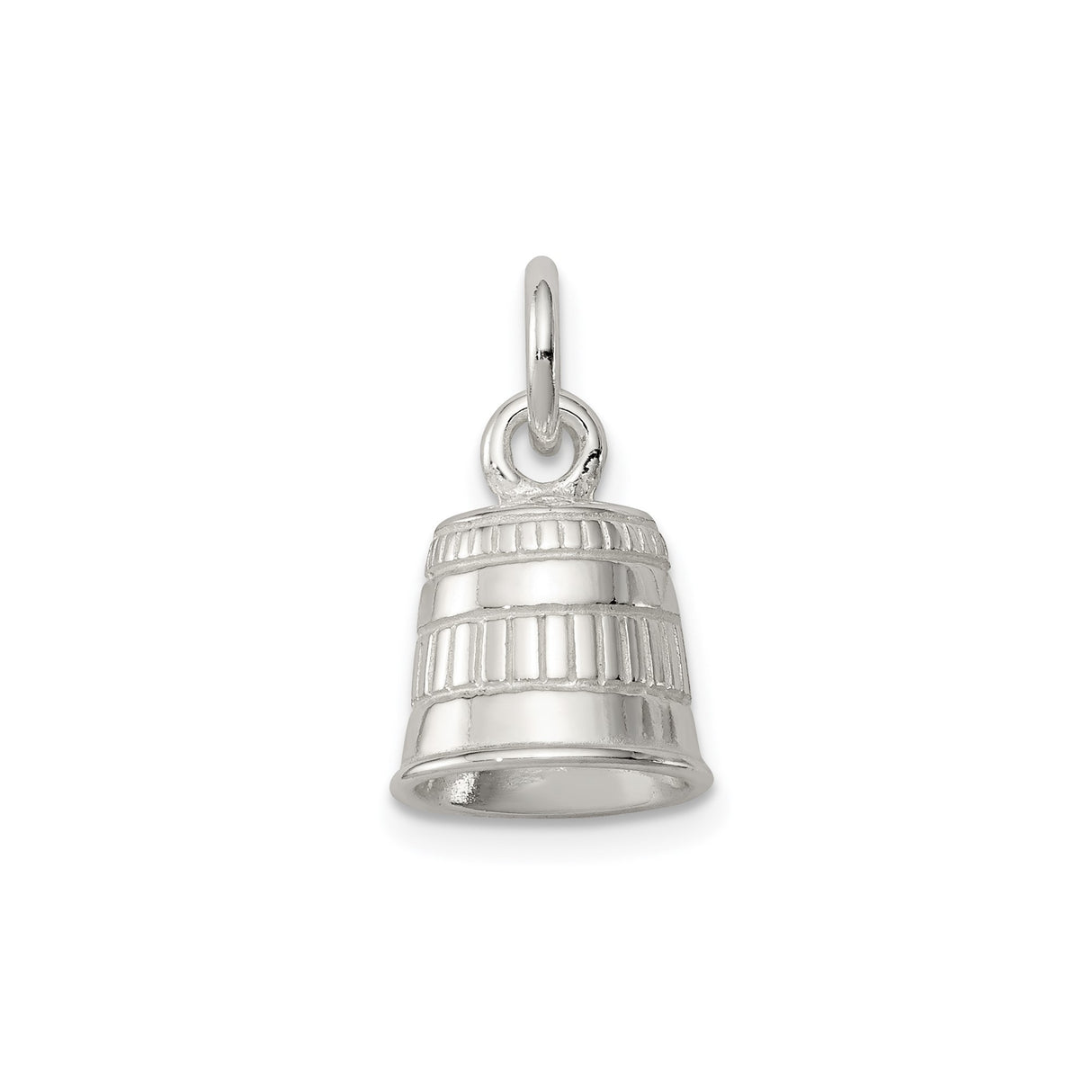 Sterling Silver Barrel Pendant, Rustic Banded Keg Charm, Minimalist Boho Brewing Theme