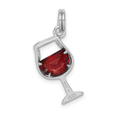 Sterling Silver Wine Glass Charm Pendant with Cubic Zirconia, Celebration Theme Jewelry