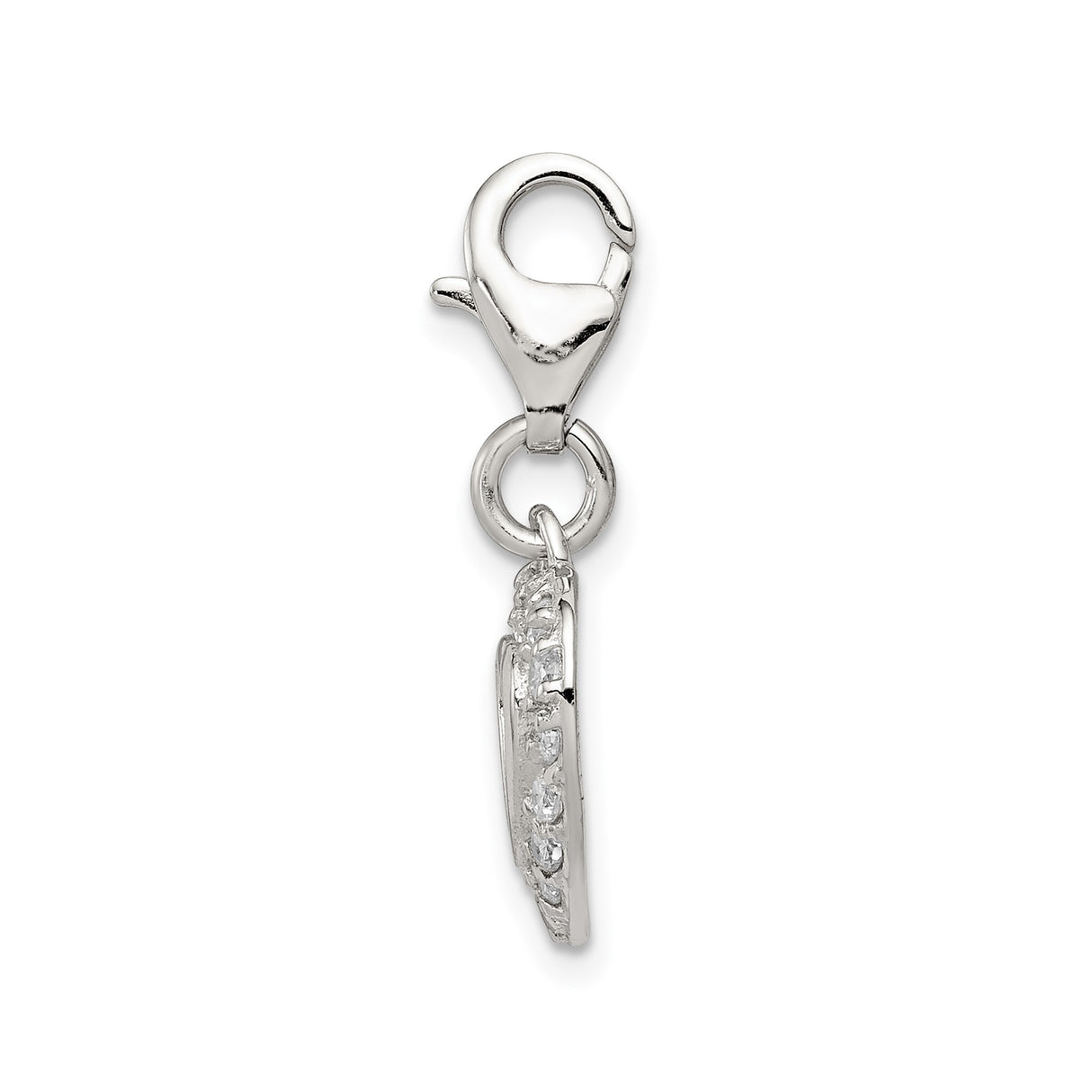 Sterling Silver Heart Pendant with Cubic Zirconia Accents and Hollow Center Charm
