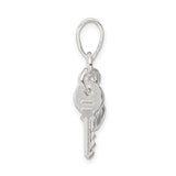 Sterling Silver Charm Pendant with Puffed Heart and Key Symbol, Romantic Design for Women