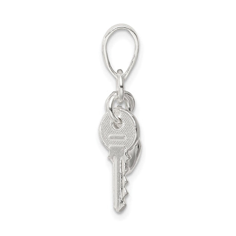 Sterling Silver Charm Pendant with Puffed Heart and Key Symbol, Romantic Design for Women