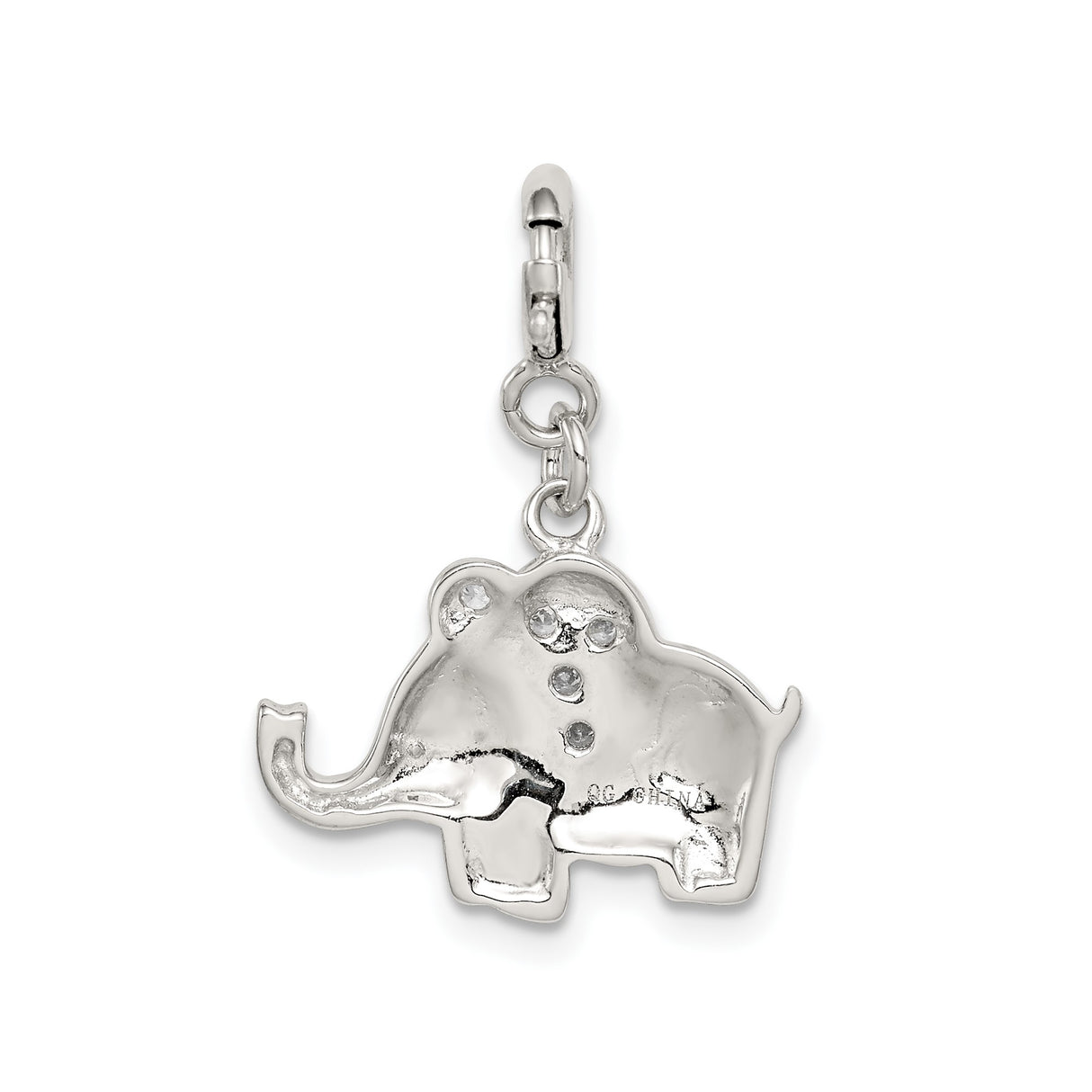 Sterling Silver Elephant Pendant with Light Green Enamel and Cubic Zirconia Accents