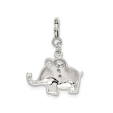 Sterling Silver Elephant Pendant with Light Green Enamel and Cubic Zirconia Accents