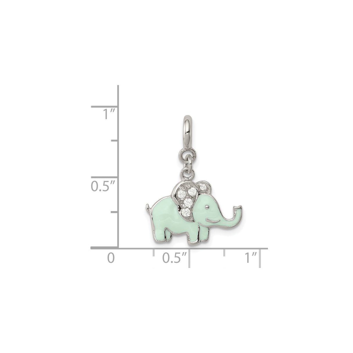 Sterling Silver Elephant Pendant with Light Green Enamel and Cubic Zirconia Accents