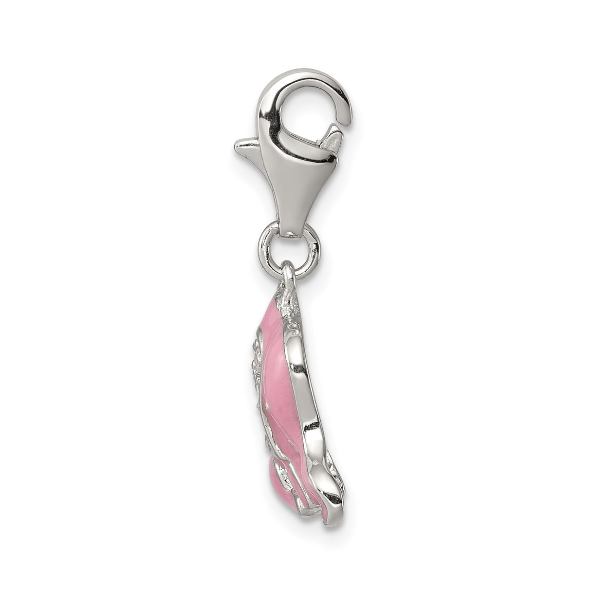 Sterling Silver Baby Elephant Charm with Pink Enamel and Cubic Zirconia Accents