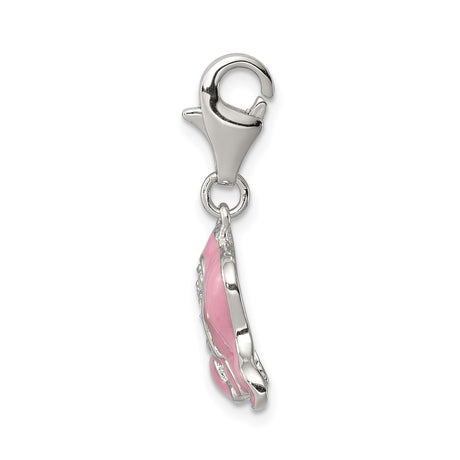 Sterling Silver Baby Elephant Charm with Pink Enamel and Cubic Zirconia Accents
