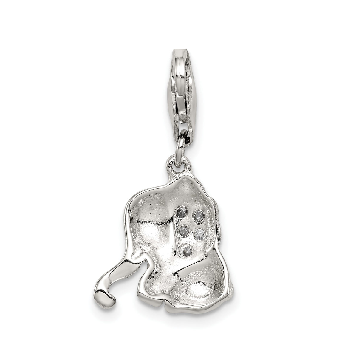 Sterling Silver Baby Elephant Charm with Pink Enamel and Cubic Zirconia Accents