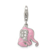 Sterling Silver Baby Elephant Charm with Pink Enamel and Cubic Zirconia Accents