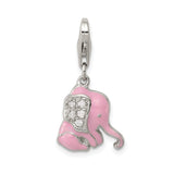 Sterling Silver Baby Elephant Charm with Pink Enamel and Cubic Zirconia Accents