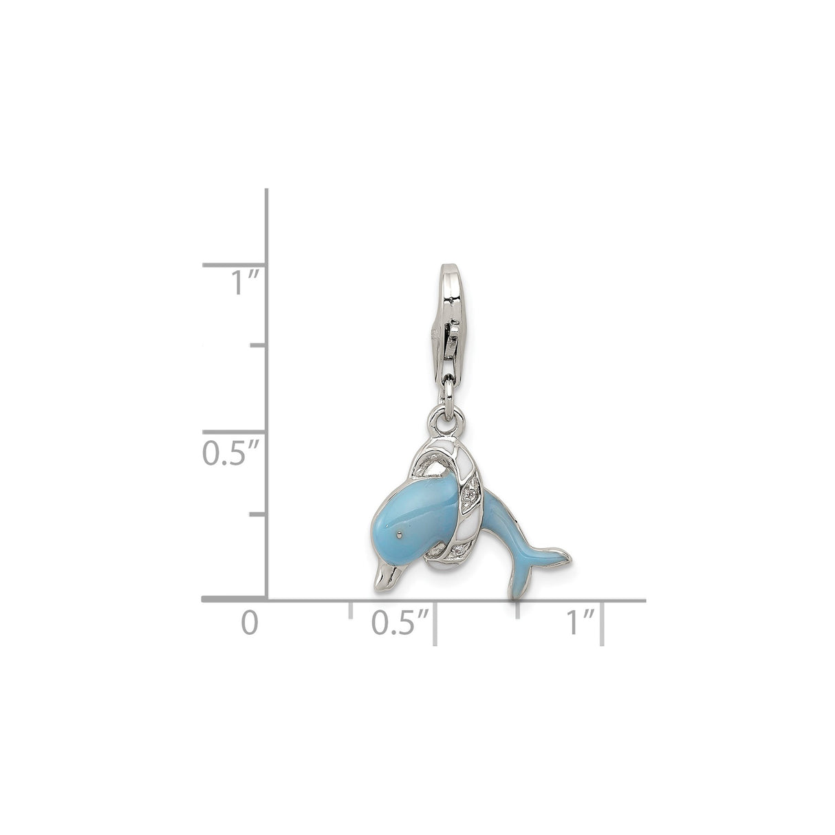 Sterling Silver Dolphin Charm with Blue Enamel and Crystal Detail, Nautical Life Preserver Design