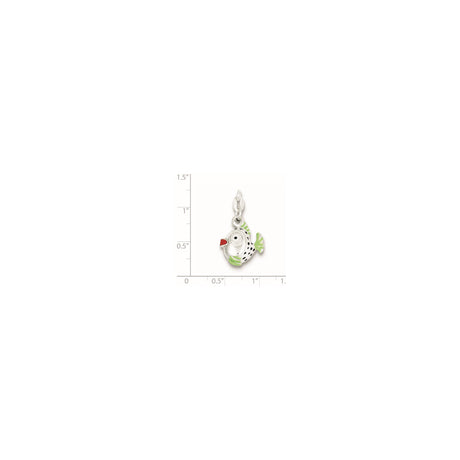 Sterling Silver Fish Charm with Green Fins and Black Spots, Whimsical Ocean Theme Pendant