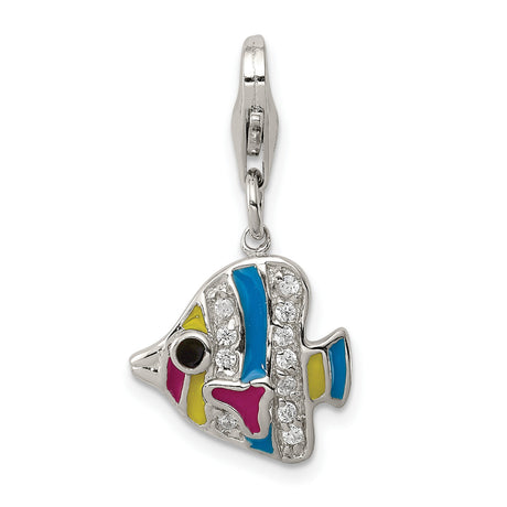 Multi-colored Enameled Fish Charm Pendant in Real 925 Sterling Silver
