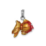 Sterling Silver Goldfish Pendant with Red and Amber Enamel, Ocean-Inspired Charm Jewelry