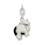 Sterling Silver Cow Charm Pendant with Enamel Black Spots and Pink Snout, Whimsical Farm Animal Design