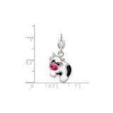 Sterling Silver Cow Charm Pendant with Enamel Black Spots and Pink Snout, Whimsical Farm Animal Design